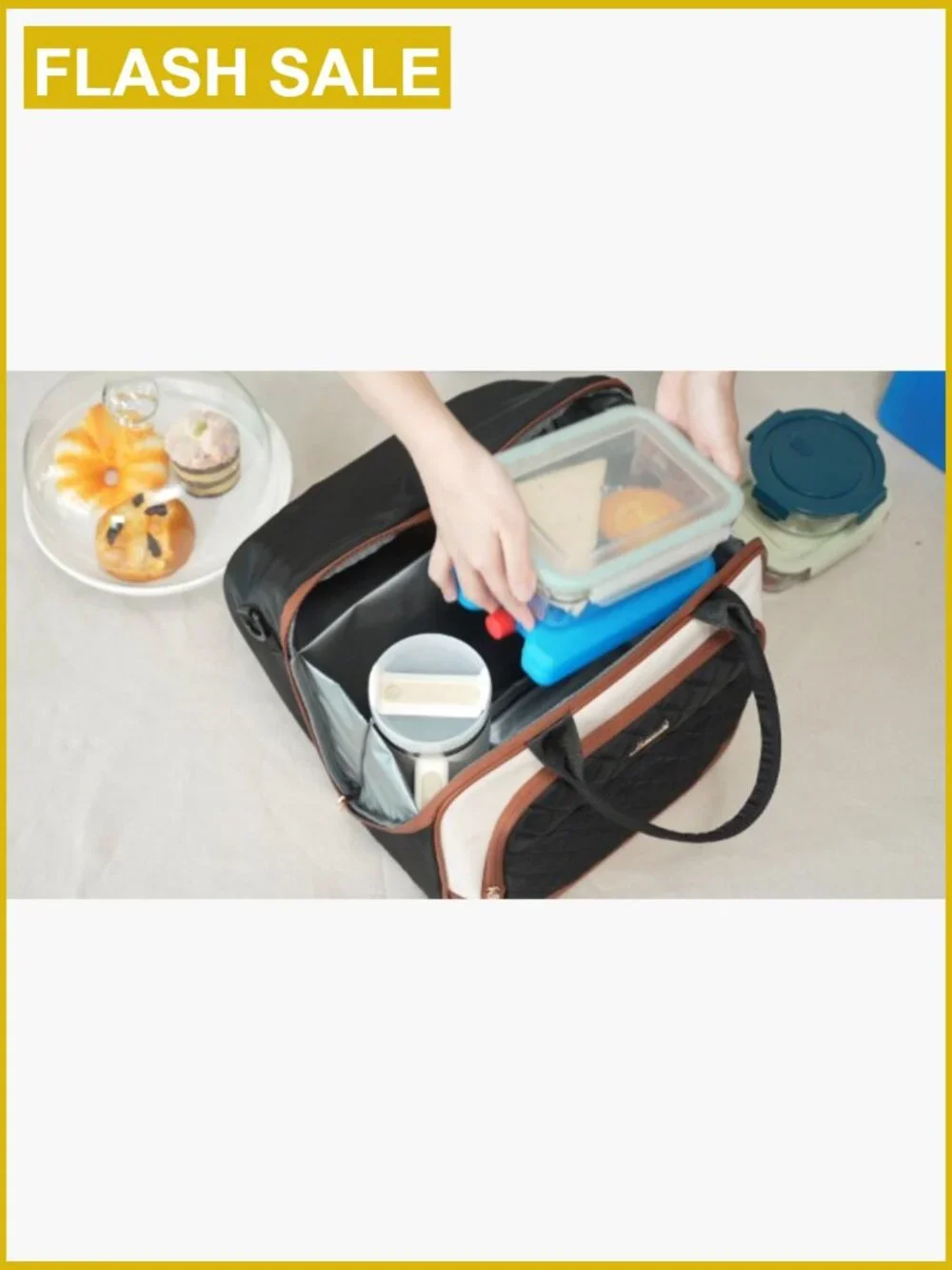 Insulated Lunch Bag Large Tote Cooler 40oz Tumbler Holder Wide Opening